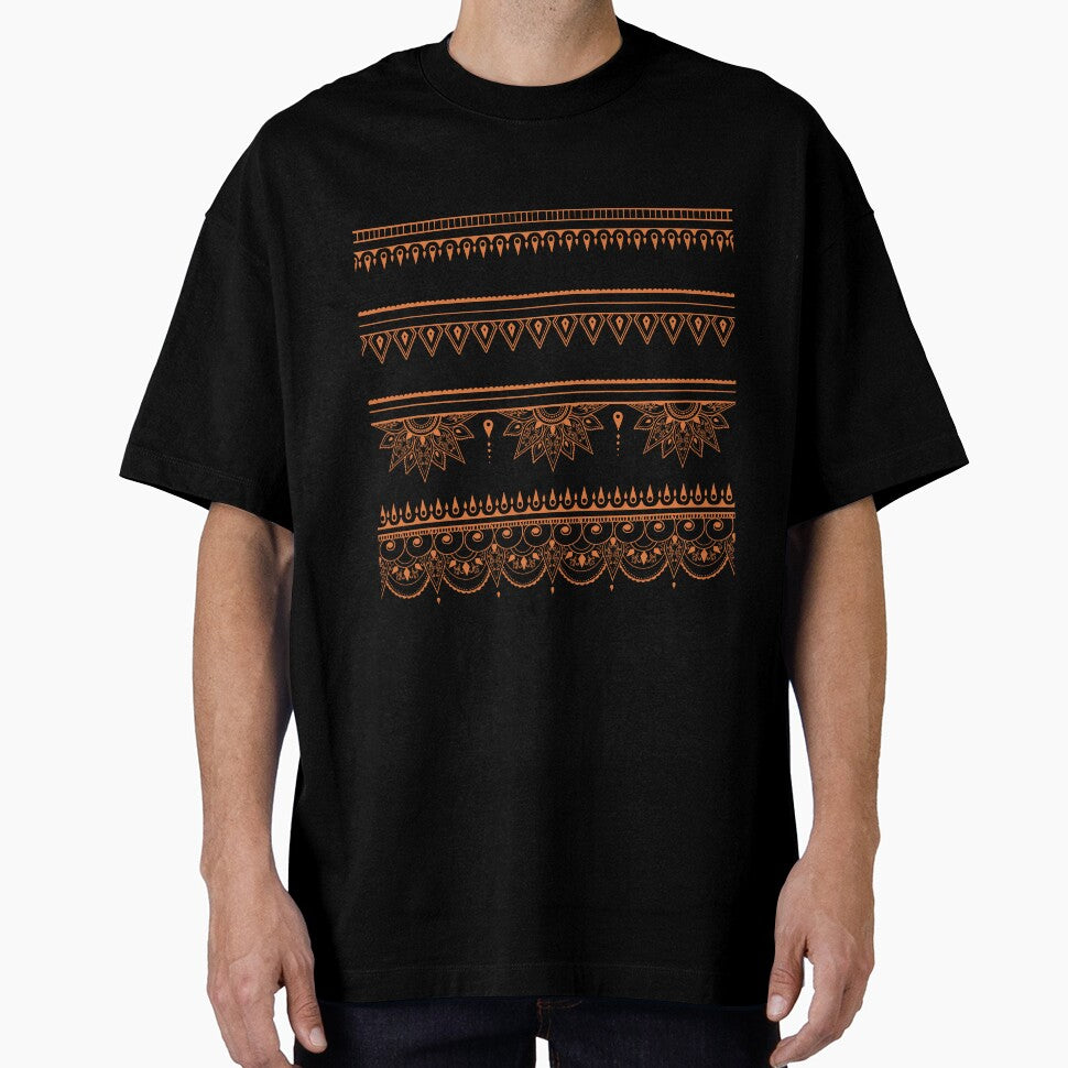 South asian patterns orange on black by Chaoticzarts