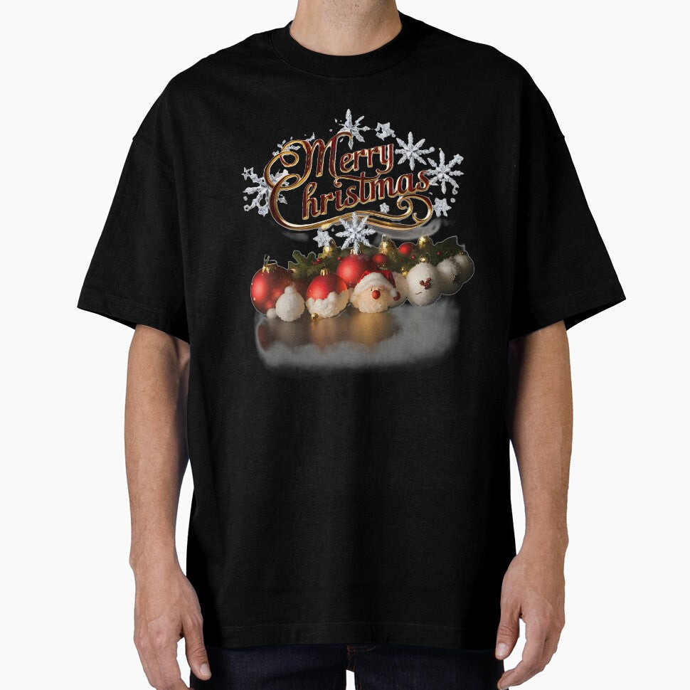 Festive "Merry Christmas" with Snowflakes, Ornaments, and Santa Hat by Khala