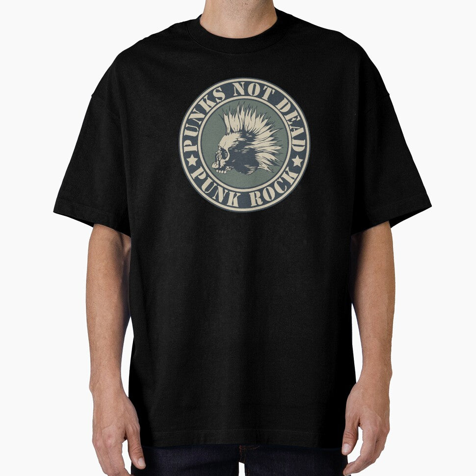 Punks Not Dead T-Shirt – Skull Mohawk Punk Rock Graphic Tee, Rebel Music Art & Underground Culture Design for Misfits & Free Spirits by DreamFlux
