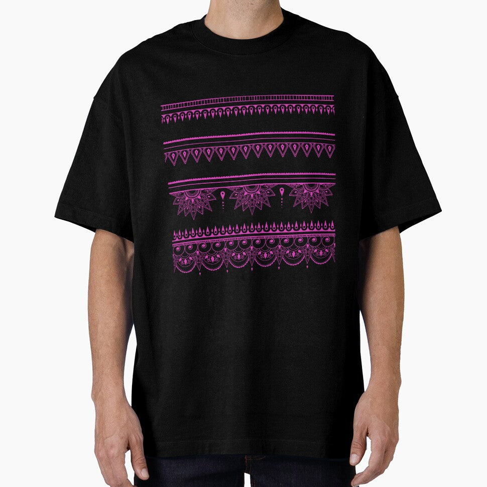 South asian patterns pink on black by Chaoticzarts