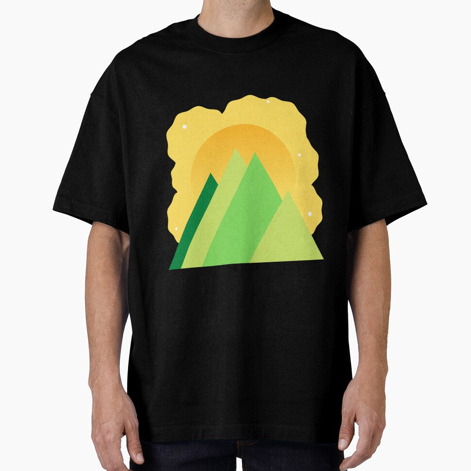 GREEN MOUNTAINS YELLOW SKY - SUMMER VERSION MINIMALIST ILLUSTRATION Teal BG by MiraiDesigns by miraidesigns