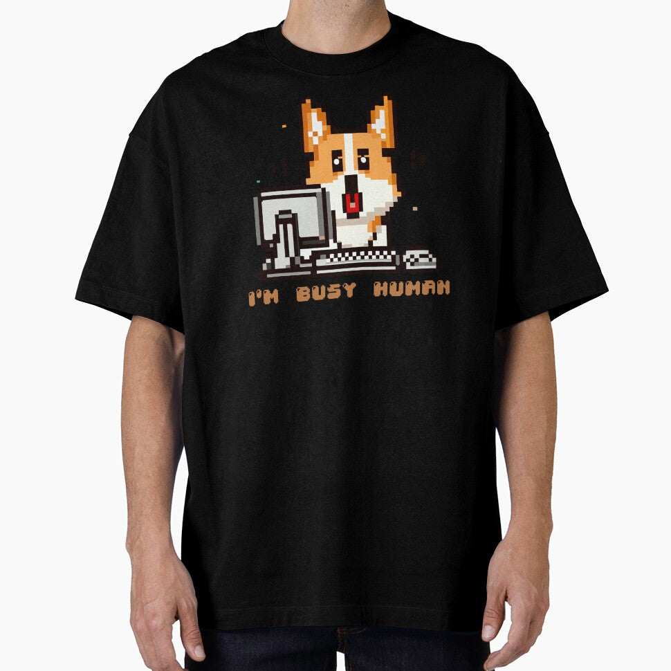 Corgi puppy sitting on a computer with the phrase ''I´m Busy Human'' by ARVM