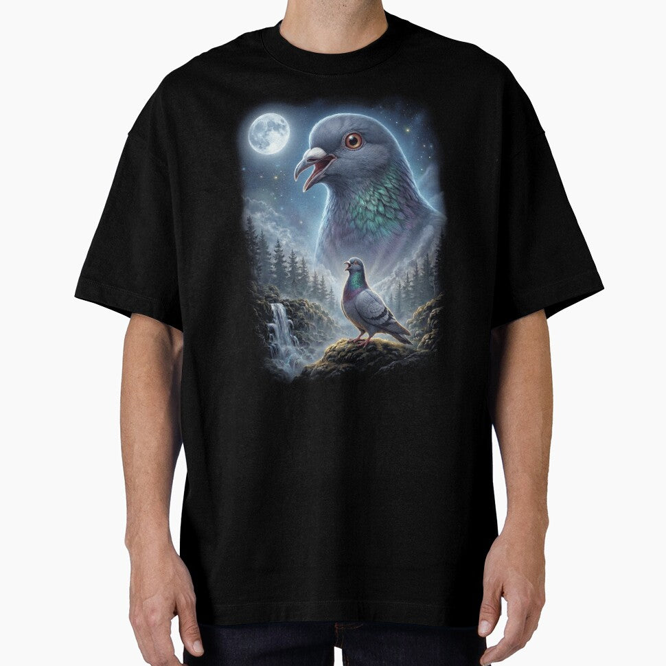 Funny Pigeon Howling Moon Art Bird Lover Birding by DoodleTortle
