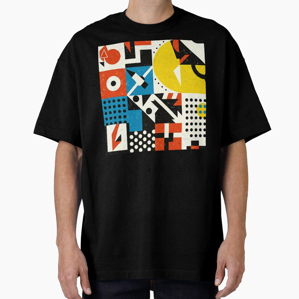 Bauhaus Grunge Mid-Mod Geometric Red, Black, White Abstract by DEC02