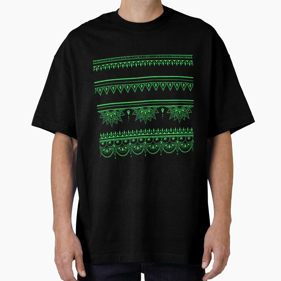 South asian patterns neon green on black by Chaoticzarts