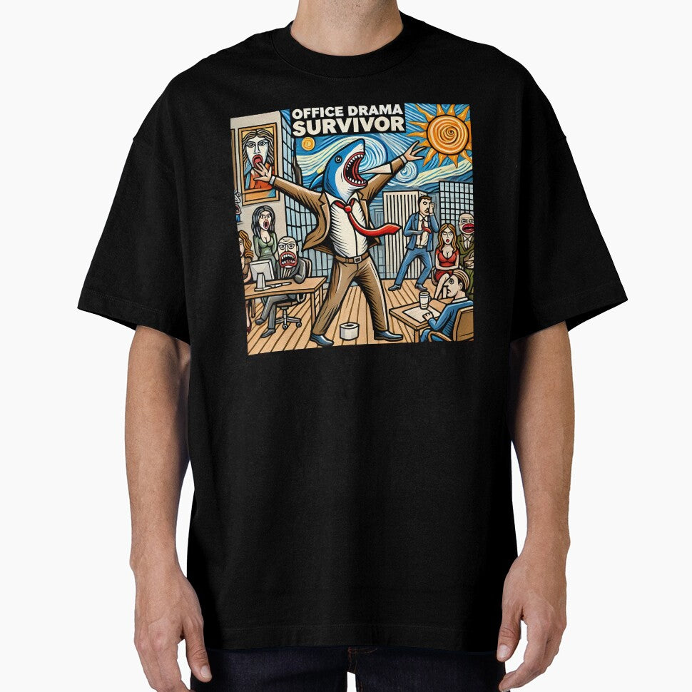 Office Drama Survivor – Funny Cubism Art T-Shirt by OzzFrequency
