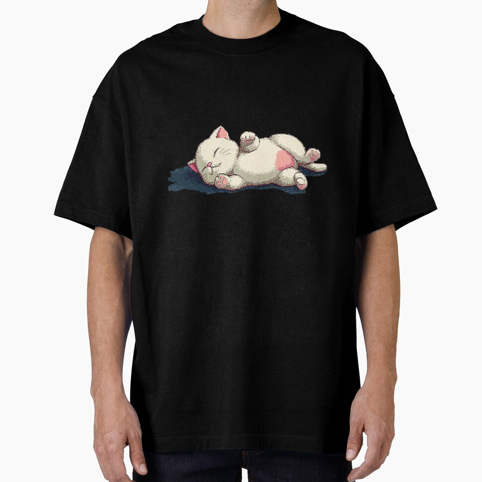 Pixel Art Sleepy Cat Lying on Back by Bambooartist