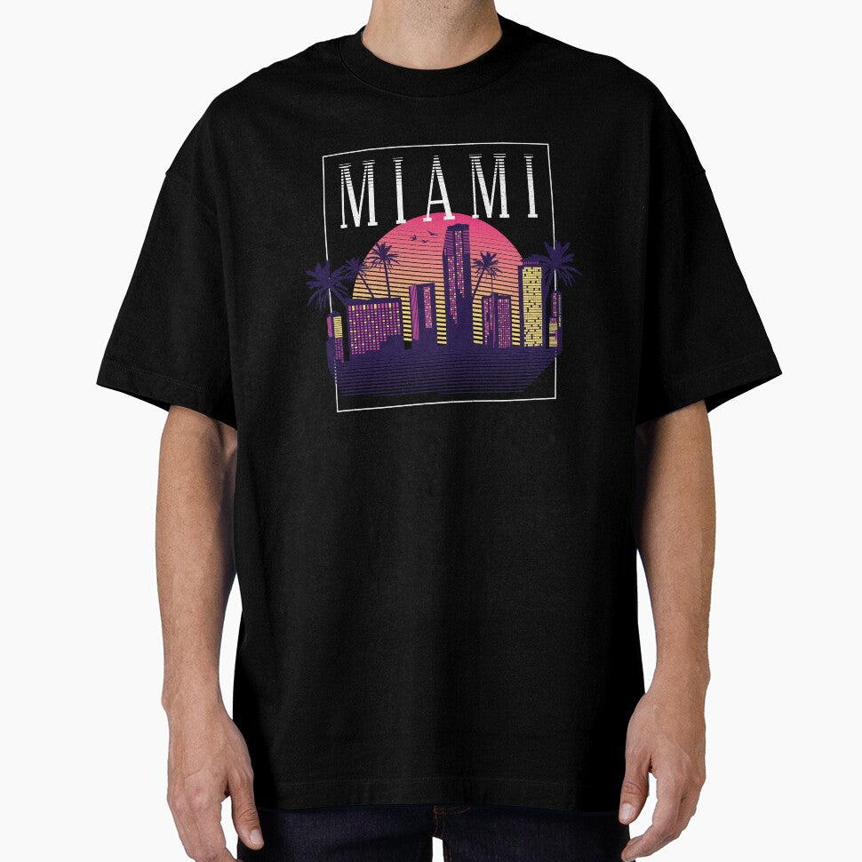 Miami Cityscape Skyscrapers Sunset - 80s Retro Nostalgia by AaaleXX