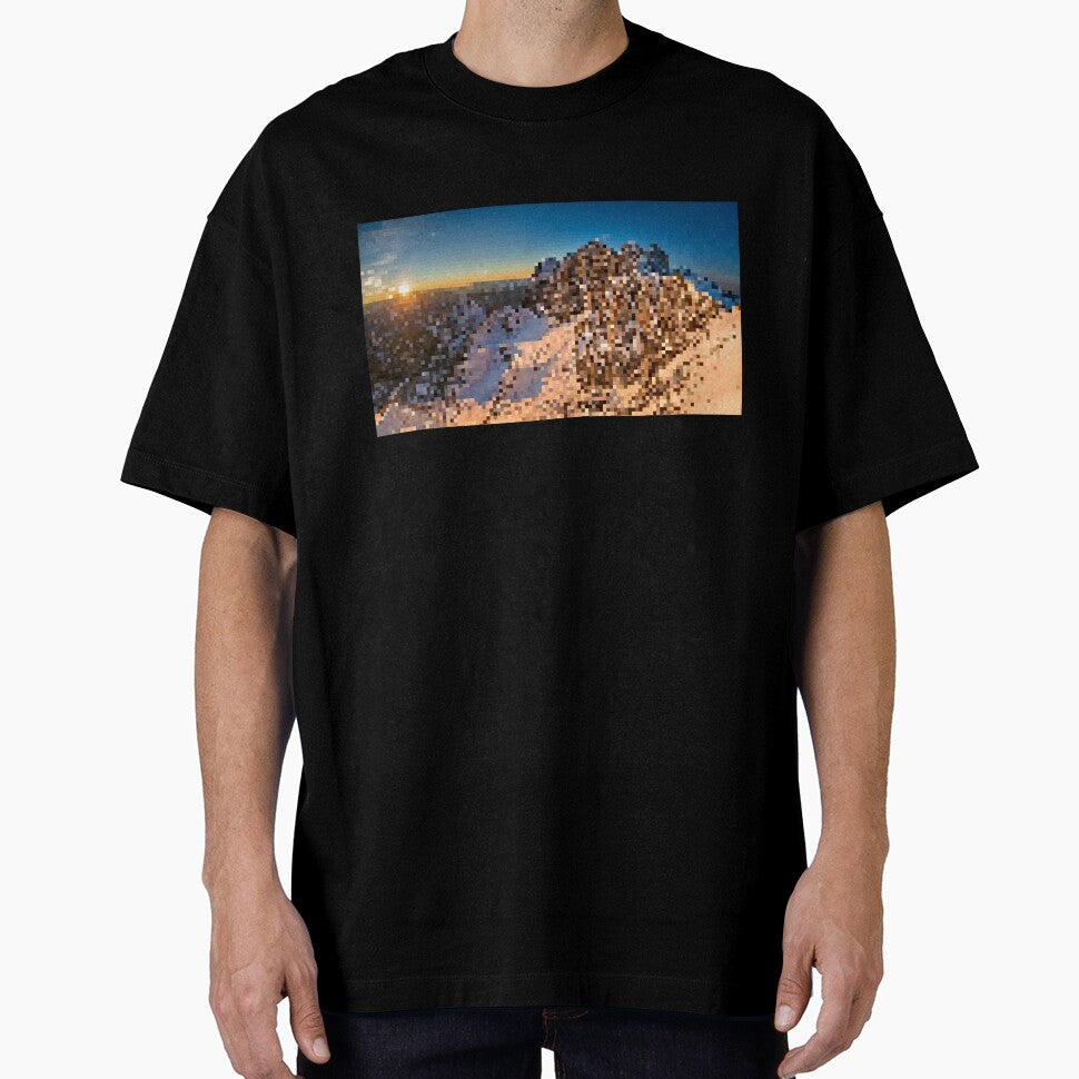 Pixelated Snowy Mountain Sunrise Scene by Potato Quality Prints
