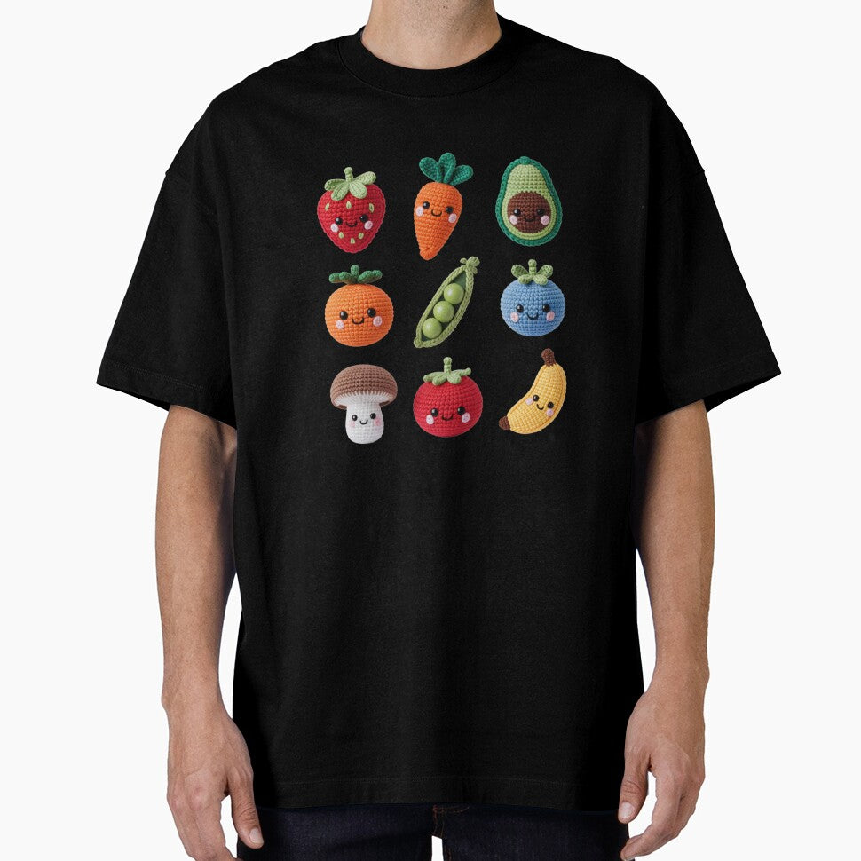 Kawaii Crochet Fruits and Vegetables Grid Design by NavigatorStreet