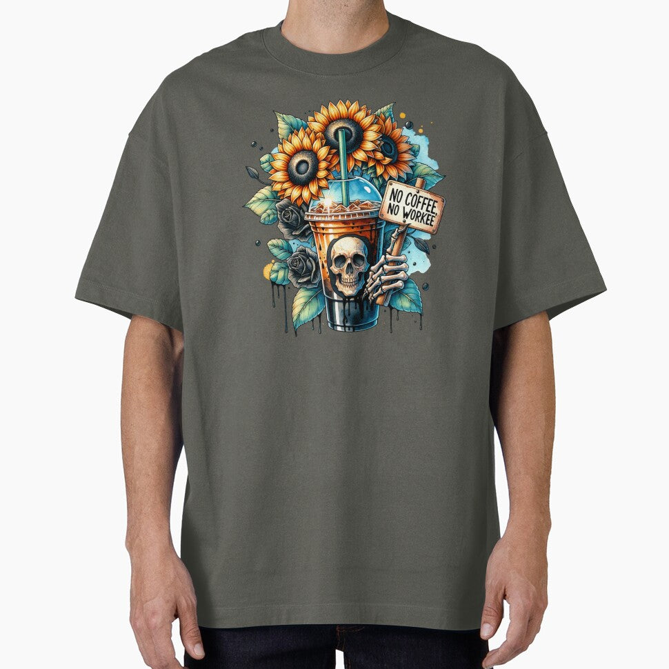 No Coffee, No Workee – Sarcastic Skeleton & Iced Coffee Design for T-Shirts, Mugs, Stickers & More by artedigital99