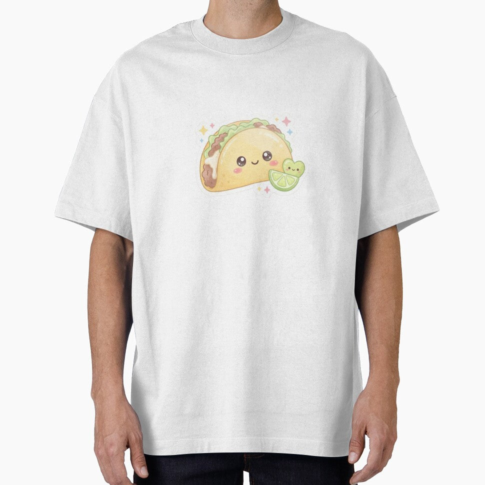 Cute Taco Sticker | Kawaii Smiling Taco with Lime Heart & Sparkles by DmaarGroup