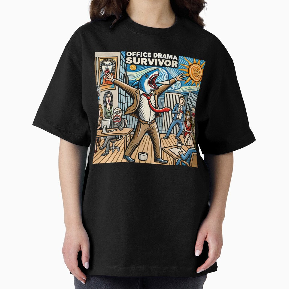 Office Drama Survivor – Funny Cubism Art T-Shirt by OzzFrequency