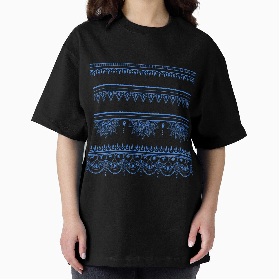 South asian patterns blue on black by Chaoticzarts