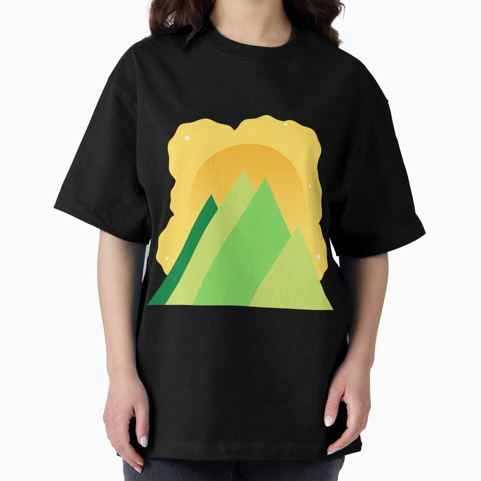 GREEN MOUNTAINS YELLOW SKY - SUMMER VERSION MINIMALIST ILLUSTRATION Teal BG by MiraiDesigns by miraidesigns