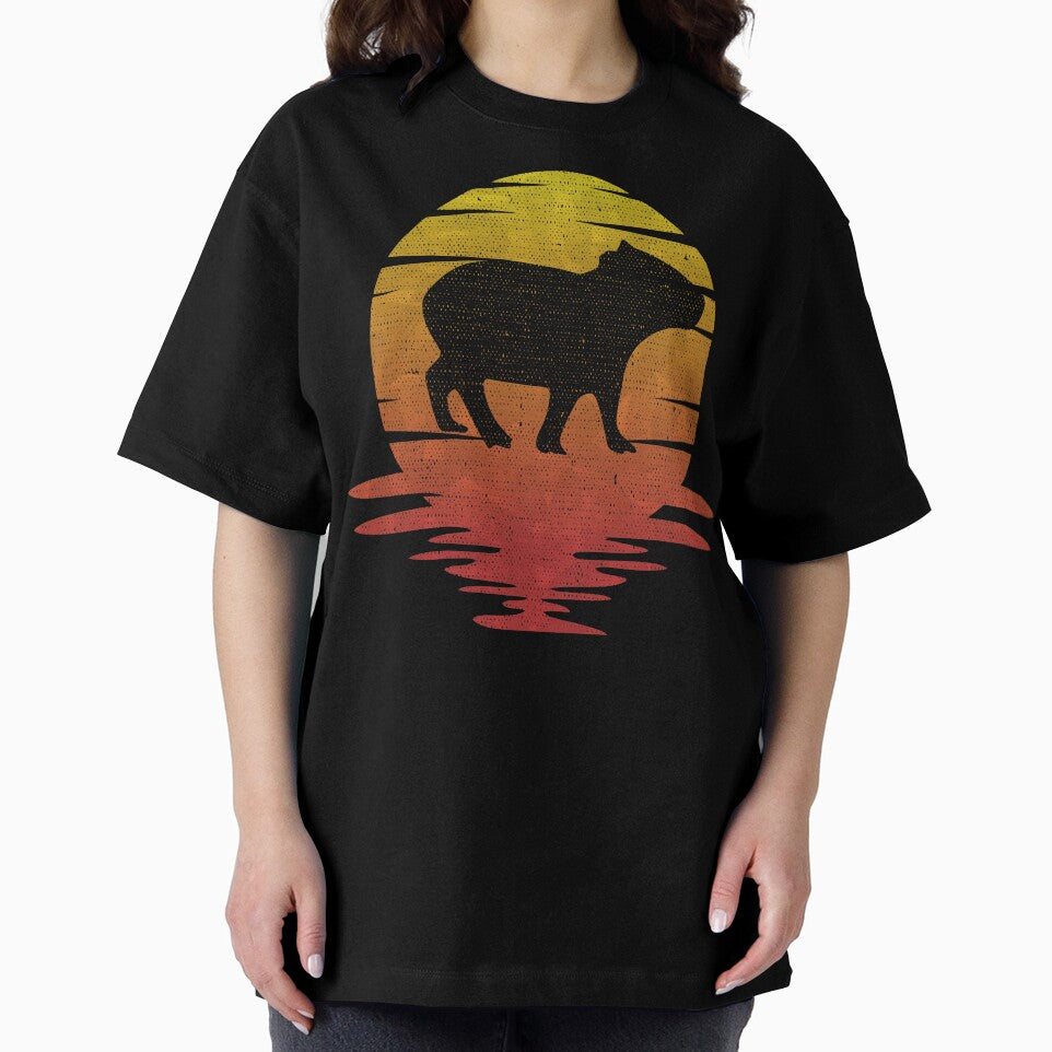 Vintage Capybara Silhouette Retro Sunset Cute Art by alenaz