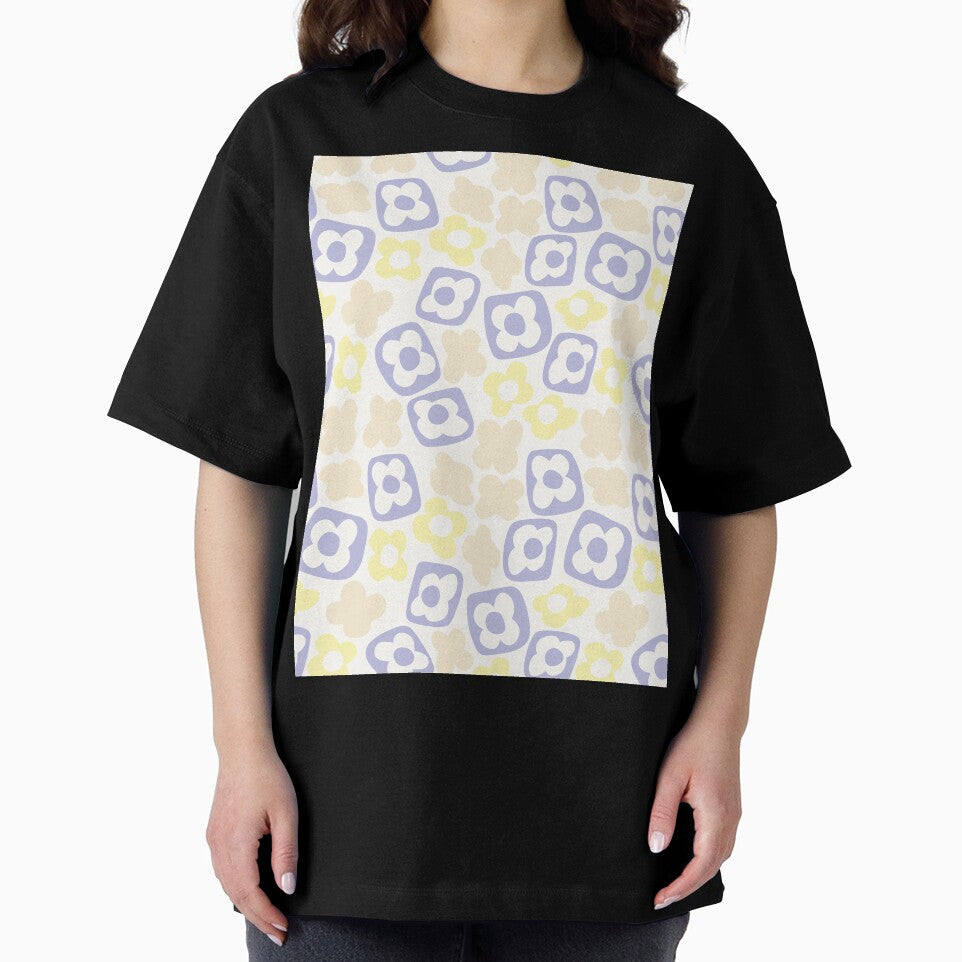 BOHO BOXY MODERN FLOWER PATTERN PASTEL YELLOW BEIGE LILAC by blomastudios