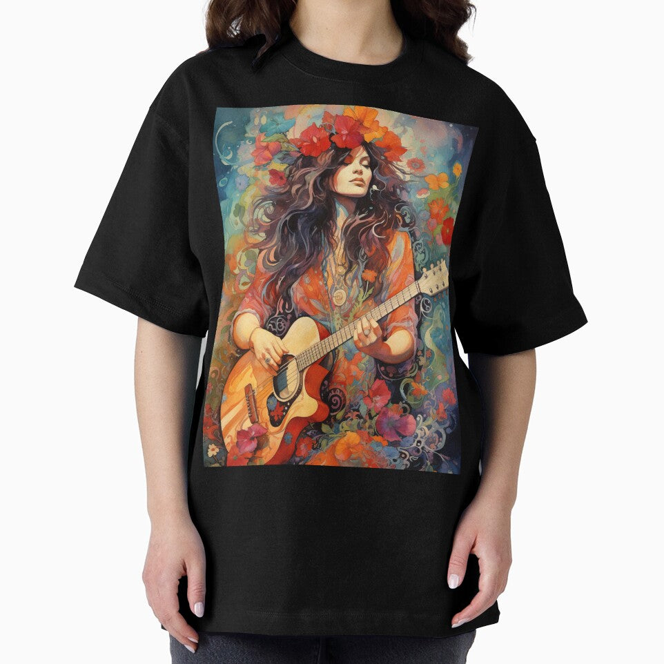 Hippie girl playing guitar by Rosaliartbook