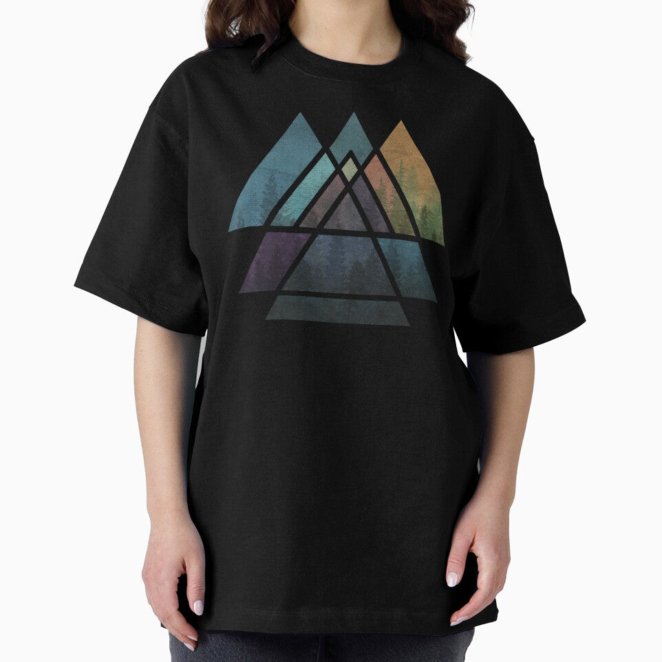 Sacred Geometric Triangles - Colorful Grunge Misty Forest by maryedenoa