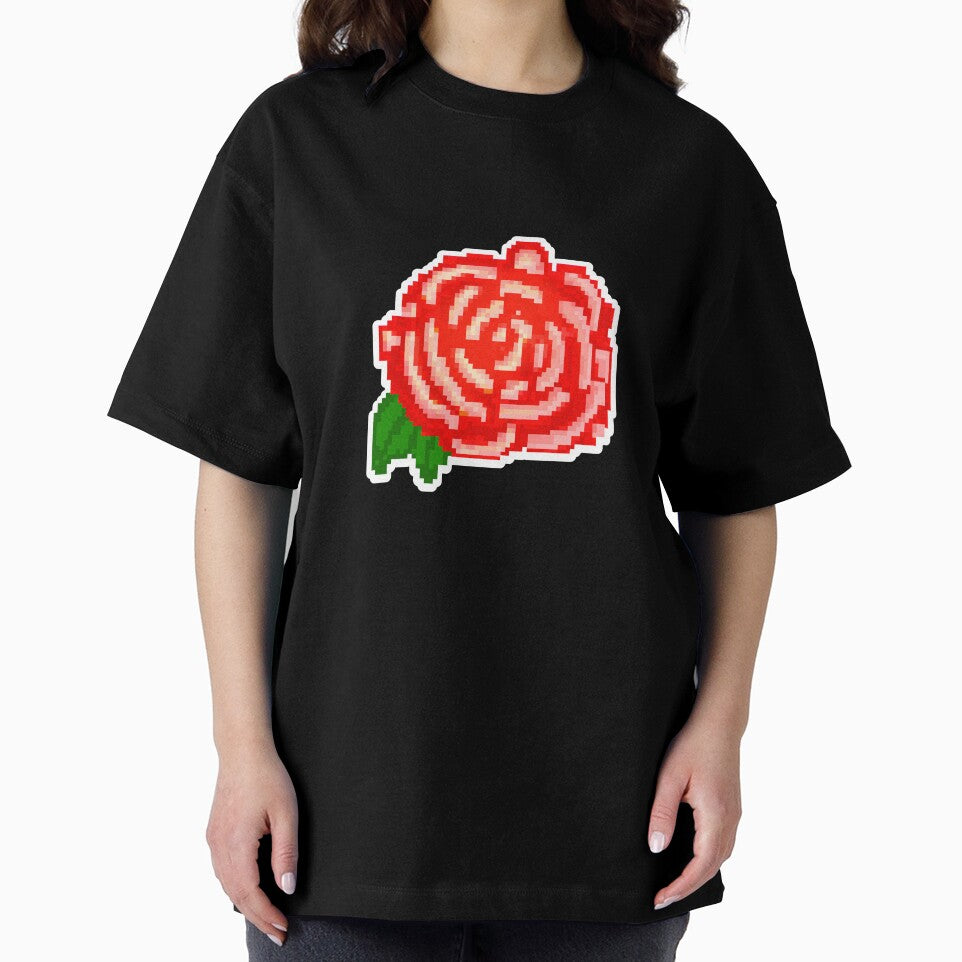 Red Pixel Art Rose by Percy Everett