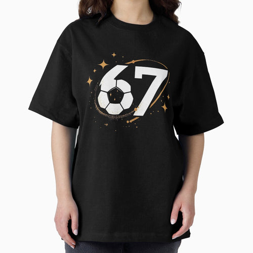 67 Soccer Cosmic Design – Minimal Aesthetic Football Art with Gold Stars by SaritaVerseArt