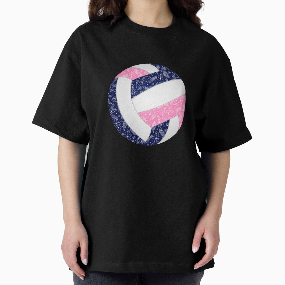 Navy blue pink boho floral doodle volleyball by katzdzynes