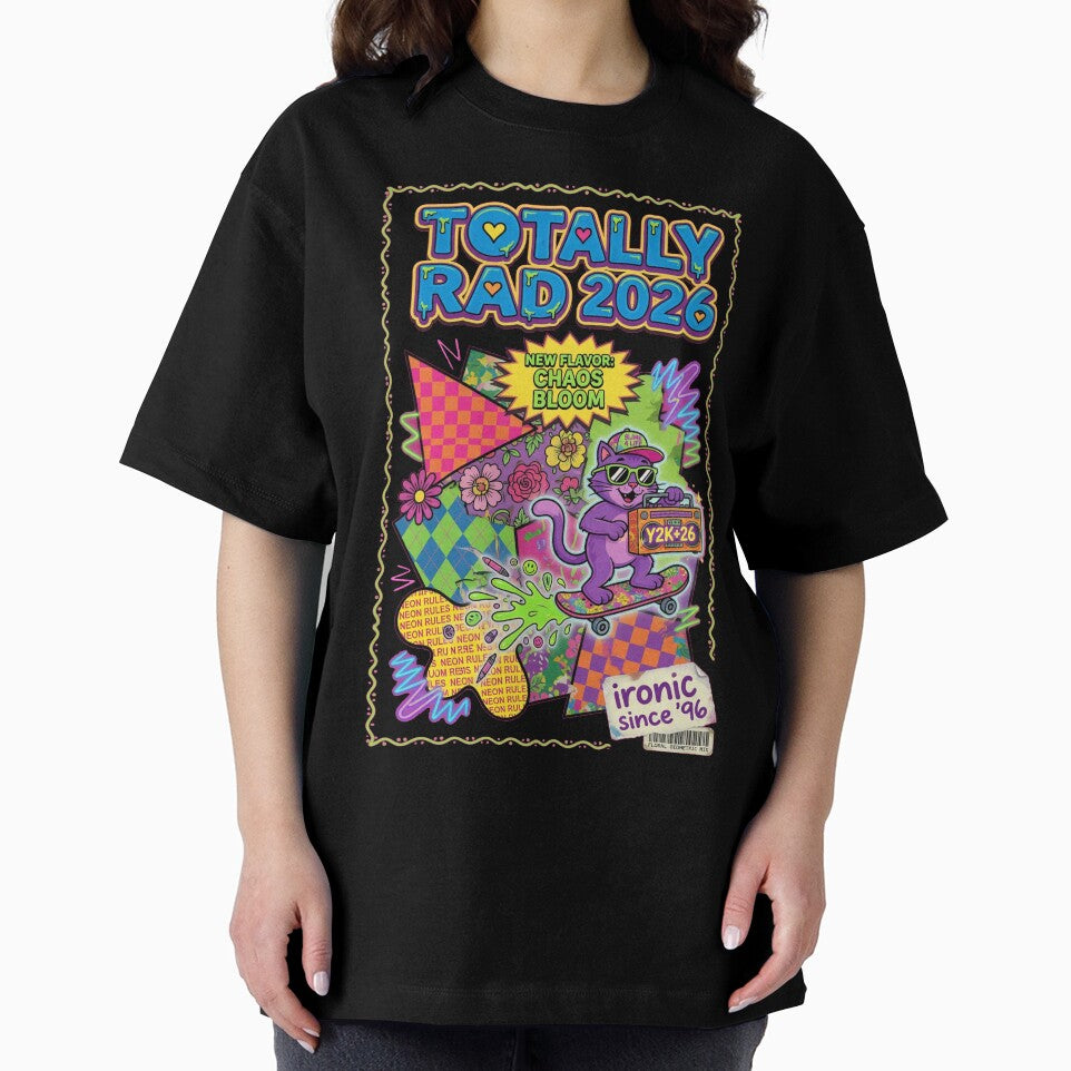 Totally Rad 2026 Y2K Chaos Bloom Neon Cat Skateboard by REAL IRISH GIFTS