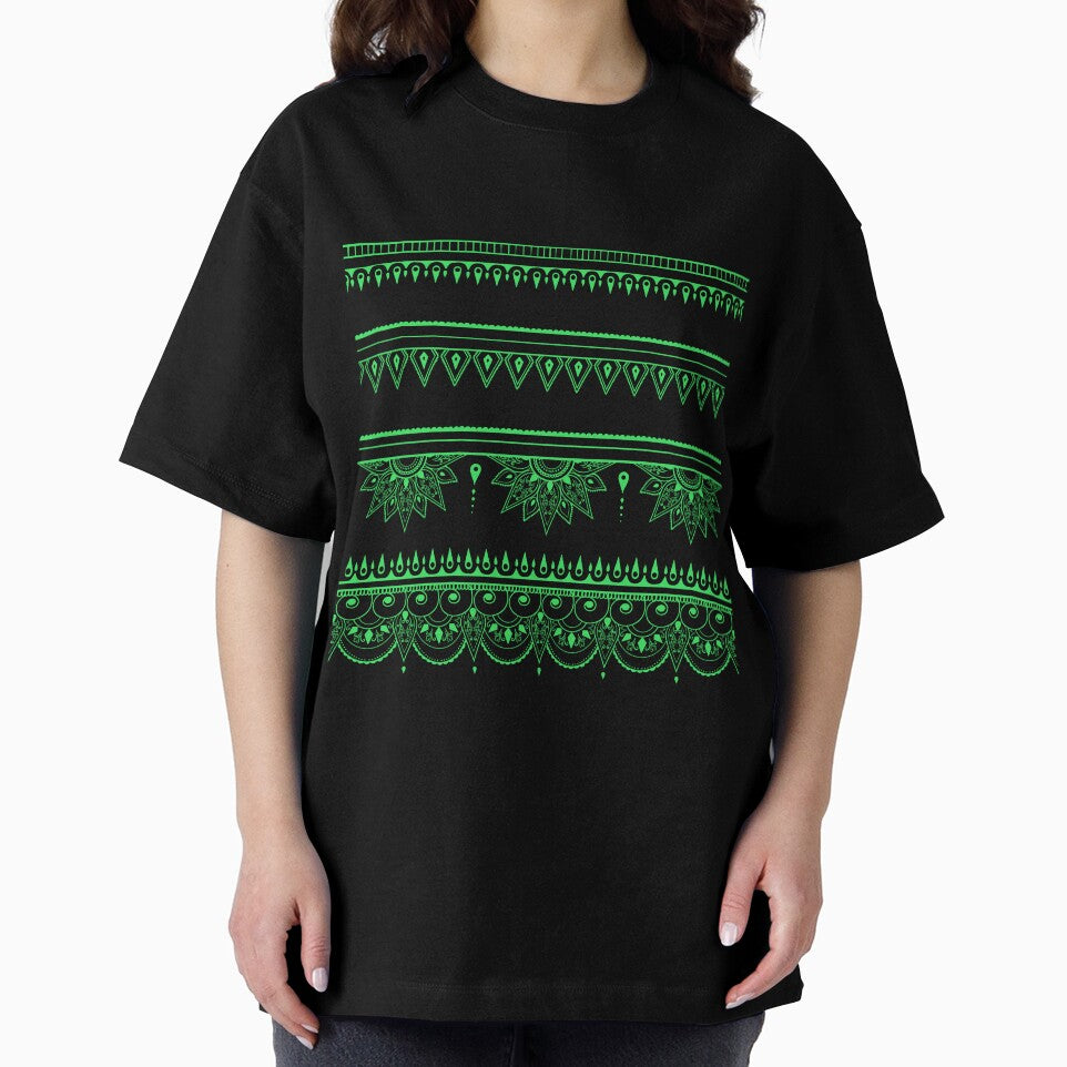 South asian patterns neon green on black by Chaoticzarts