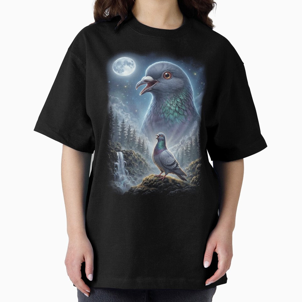 Funny Pigeon Howling Moon Art Bird Lover Birding by DoodleTortle