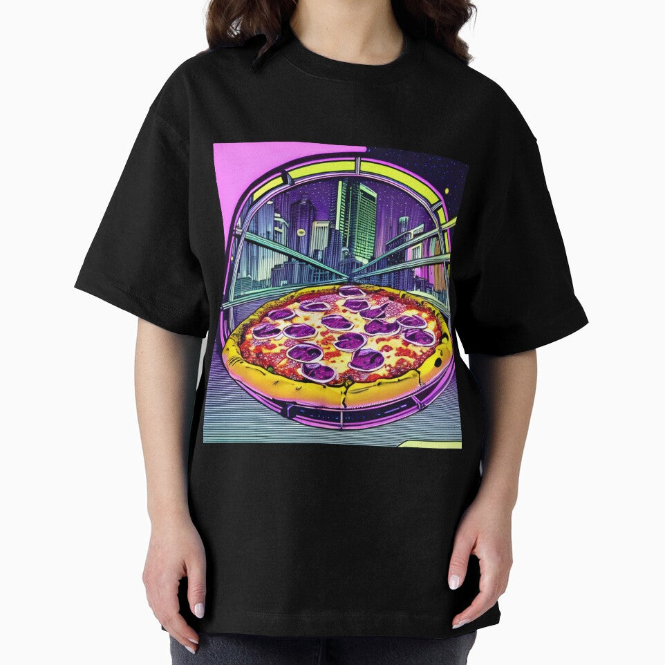 Pizza with night city retro style by imagenia
