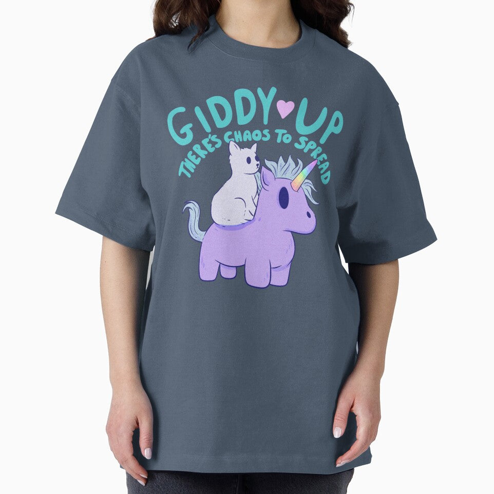Cute Cat Riding Unicorn - Giddy Up, There’s Chaos to Spread-blue by Jess.a.creates