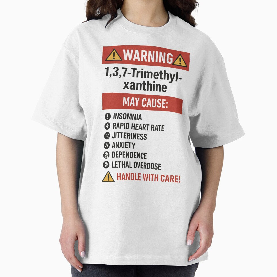 Caffeine Warning Poster – 1,3,7-Trimethylxanthine Side Effects (Funny Chemistry Art) by CyberArtistOne