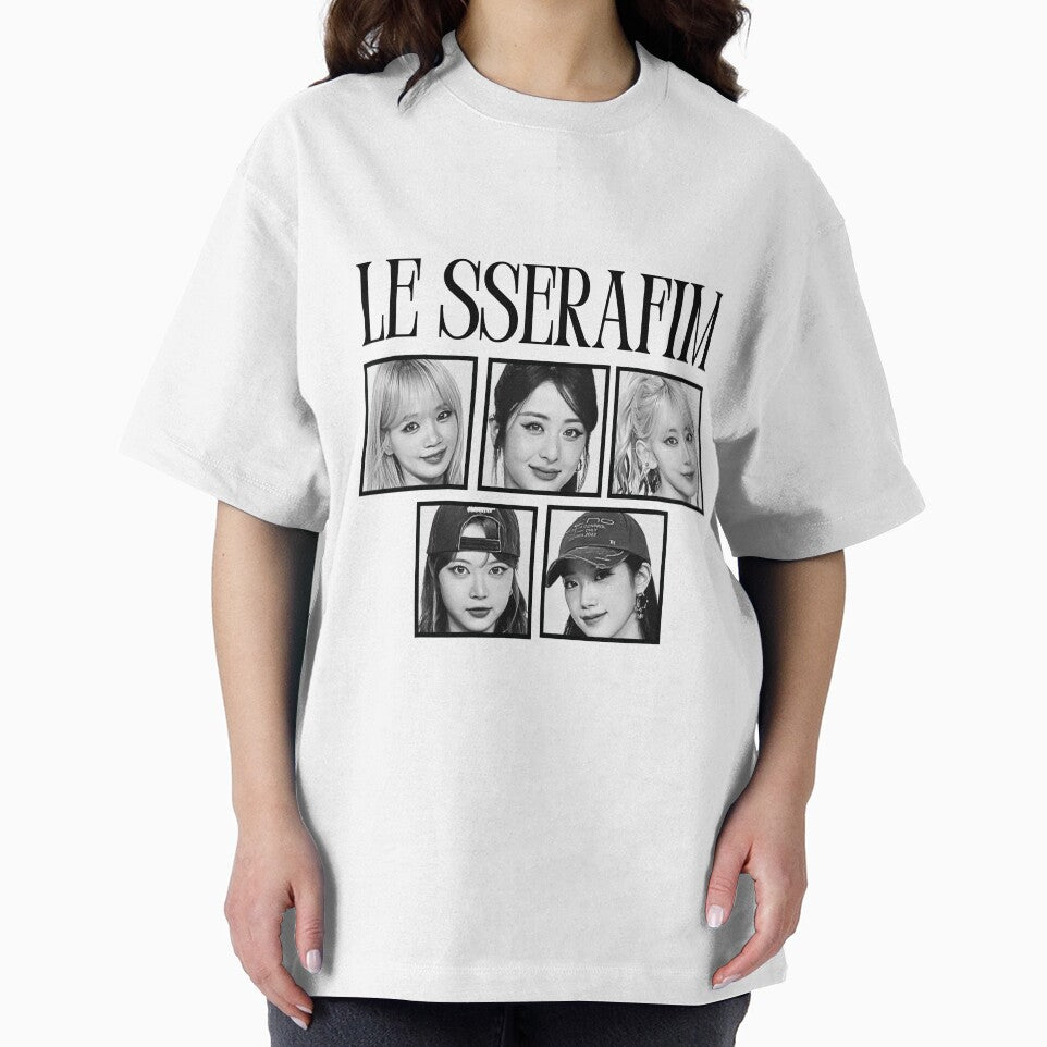 Le Sserafimm Square Full Group Kpop Girl Group Black and White Collage Design by AJUNICE STUDIO