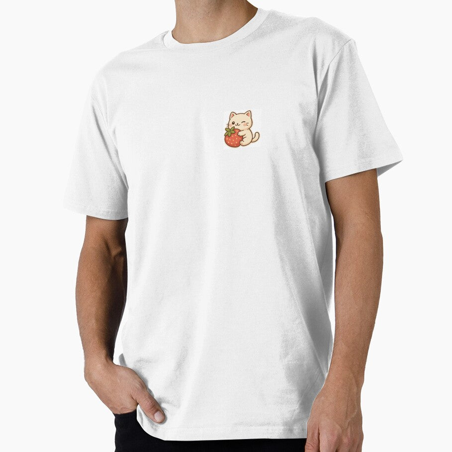 Kawaii Cat Holding a Strawberry by Vibe Vault Studio