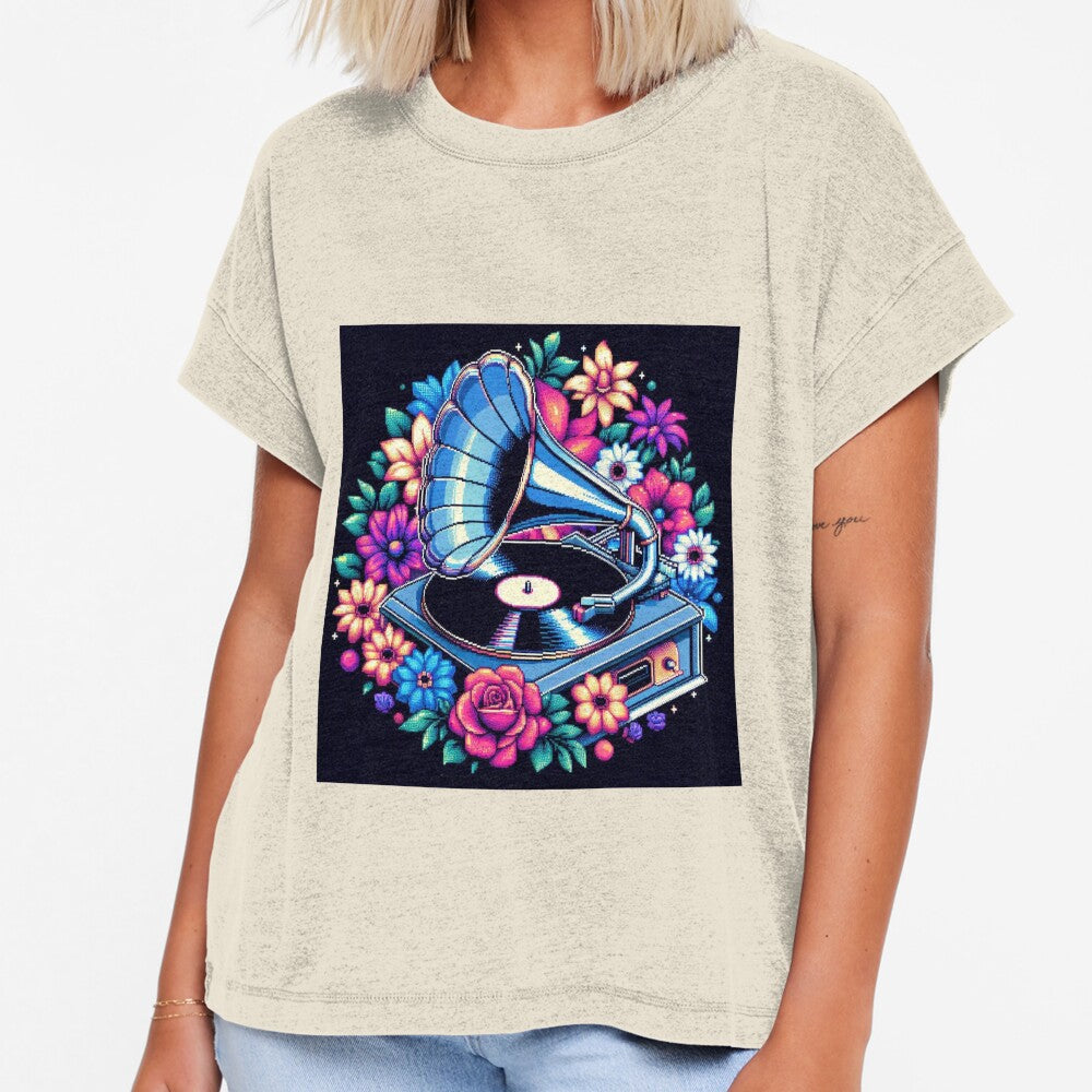 Gramophone Pixel Art with flowers and music by DakaPixelArt