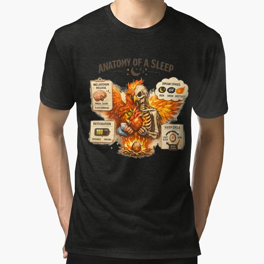 Anatomy of Sleep Vintage Phoenix Skeleton T-Shirt Design by CosmicSplendor