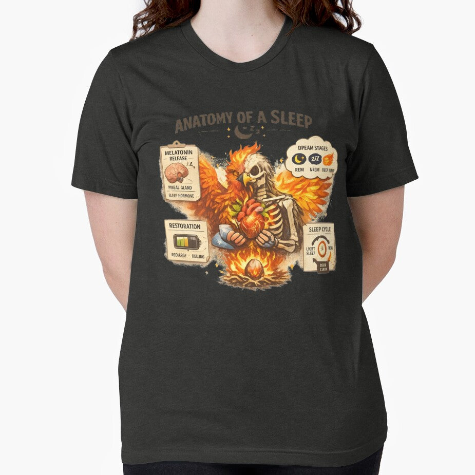 Anatomy of Sleep Vintage Phoenix Skeleton T-Shirt Design by CosmicSplendor