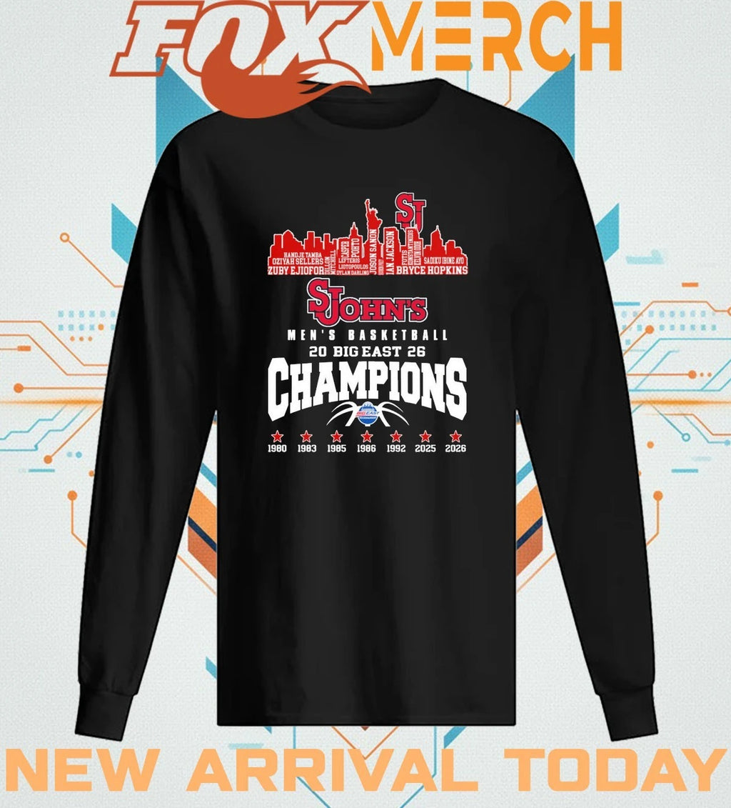 St John’s Red Storm Men’s Basketball 2026 Big East Champions skyline t-shirt