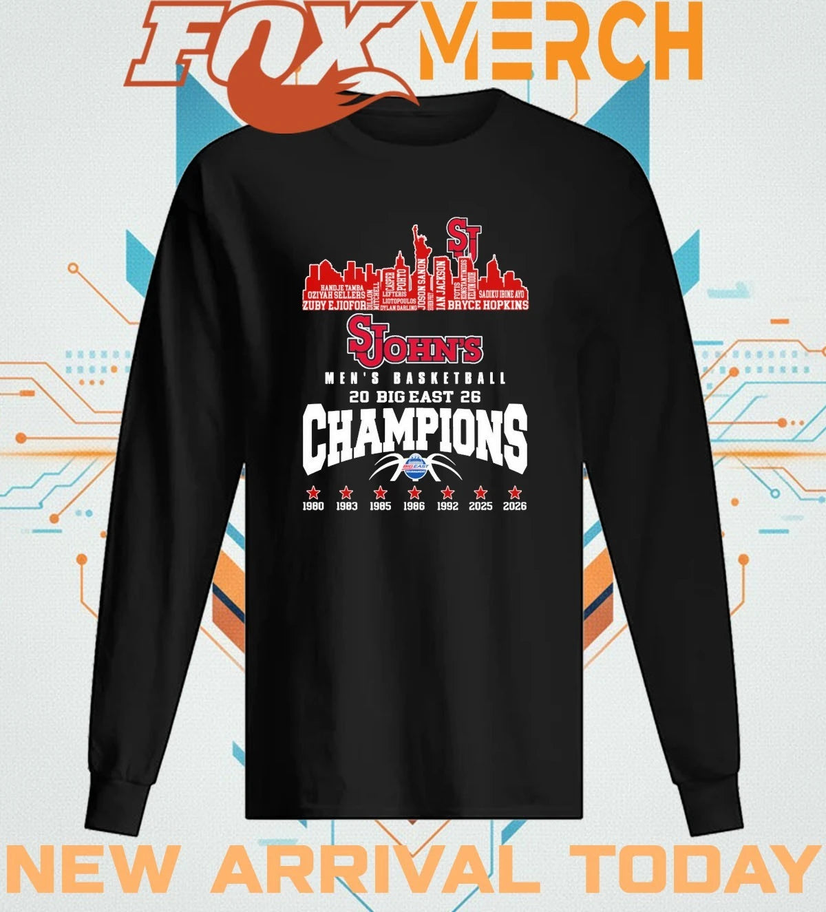 St John’s Red Storm Men’s Basketball 2026 Big East Champions skyline t-shirt