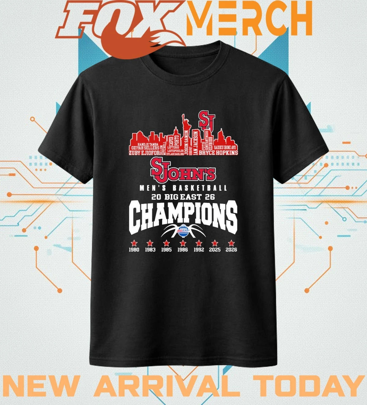 St John’s Red Storm Men’s Basketball 2026 Big East Champions skyline t-shirt