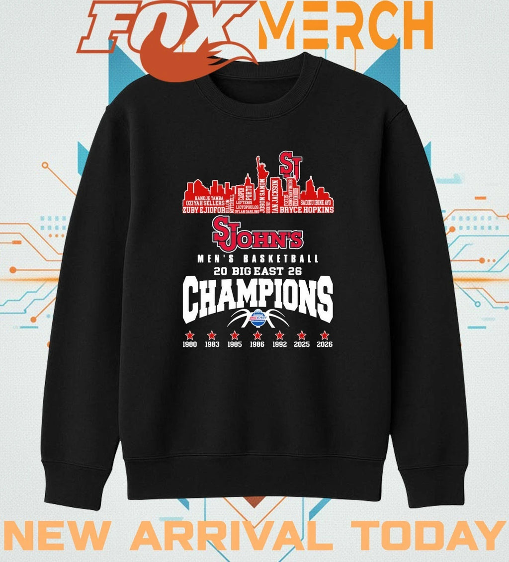 St John’s Red Storm Men’s Basketball 2026 Big East Champions skyline t-shirt