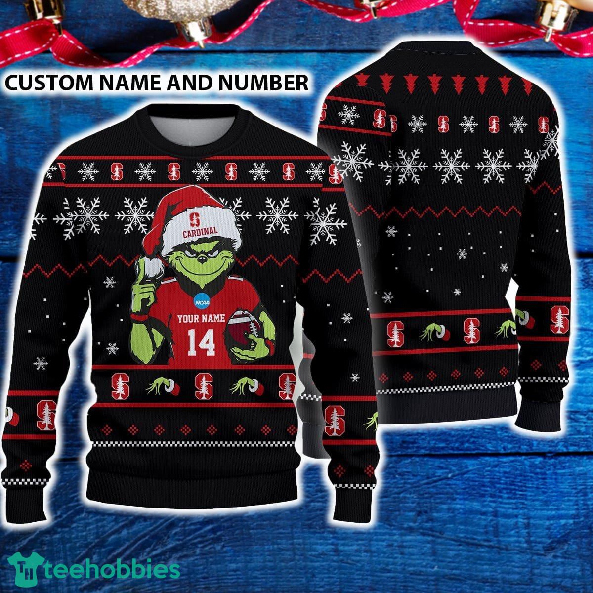 Stanford Cardinal 3D Ugly Christmas Sweater Grinch Funny Custom Number And Name