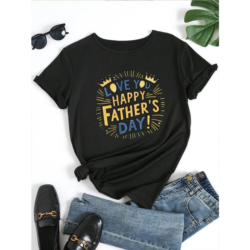 summer women'S clothing Wo'S Love You Happy Father'S Day Graphic Tee Breathable Stylish Casual Crew Neck Short Sve Top,...