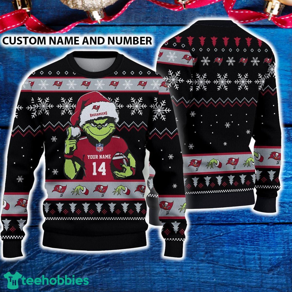 Tampa Bay Buccaneers 3D Ugly Christmas Sweater Grinch Funny Custom Number And Name