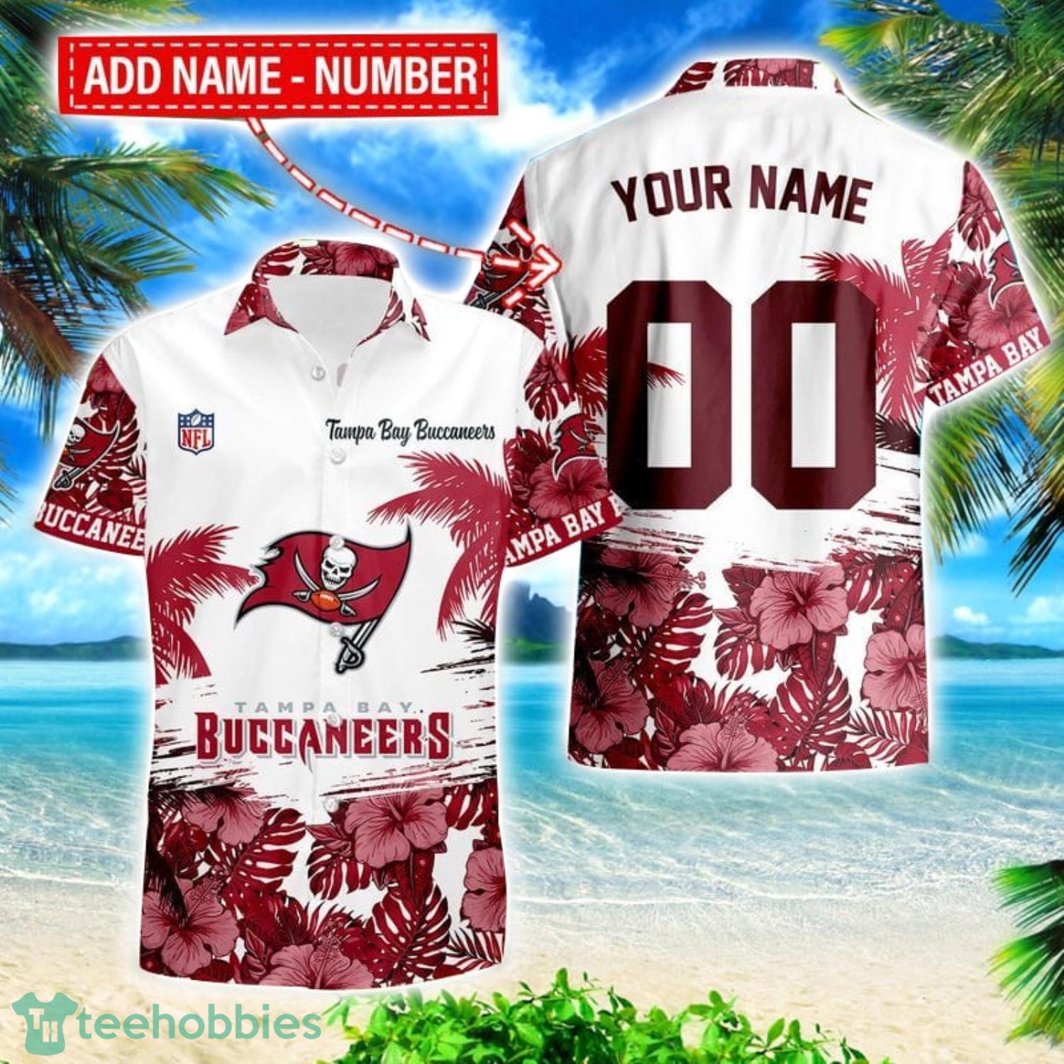 Tampa Bay Buccaneers Hibiscus Flower Hawaii Shirt and Shorts Summer Beach Shirt Custom Name And Number