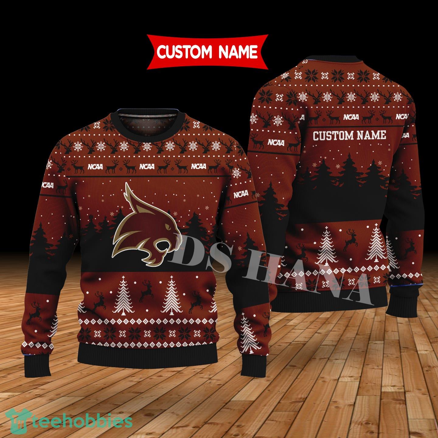 Texas State Bobcats Custom Name Merry Xmas Sweater For Texas State Bobcats Fans Sweater