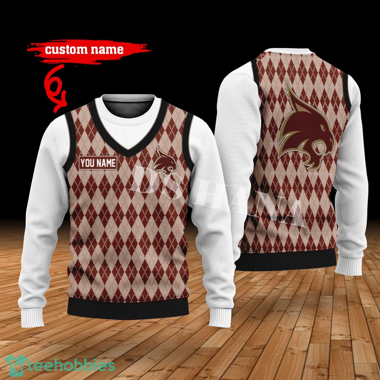Texas State Bobcats Custom Name New Style Sweater Ghile Style 3D Print Christmas Sweater
