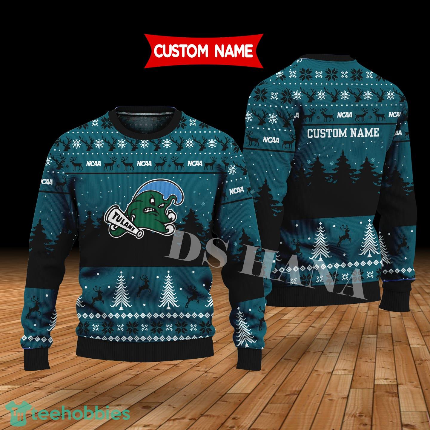 Tulane Green Wave Custom Name Merry Xmas Sweater For Tulane Green Wave Fans Sweater