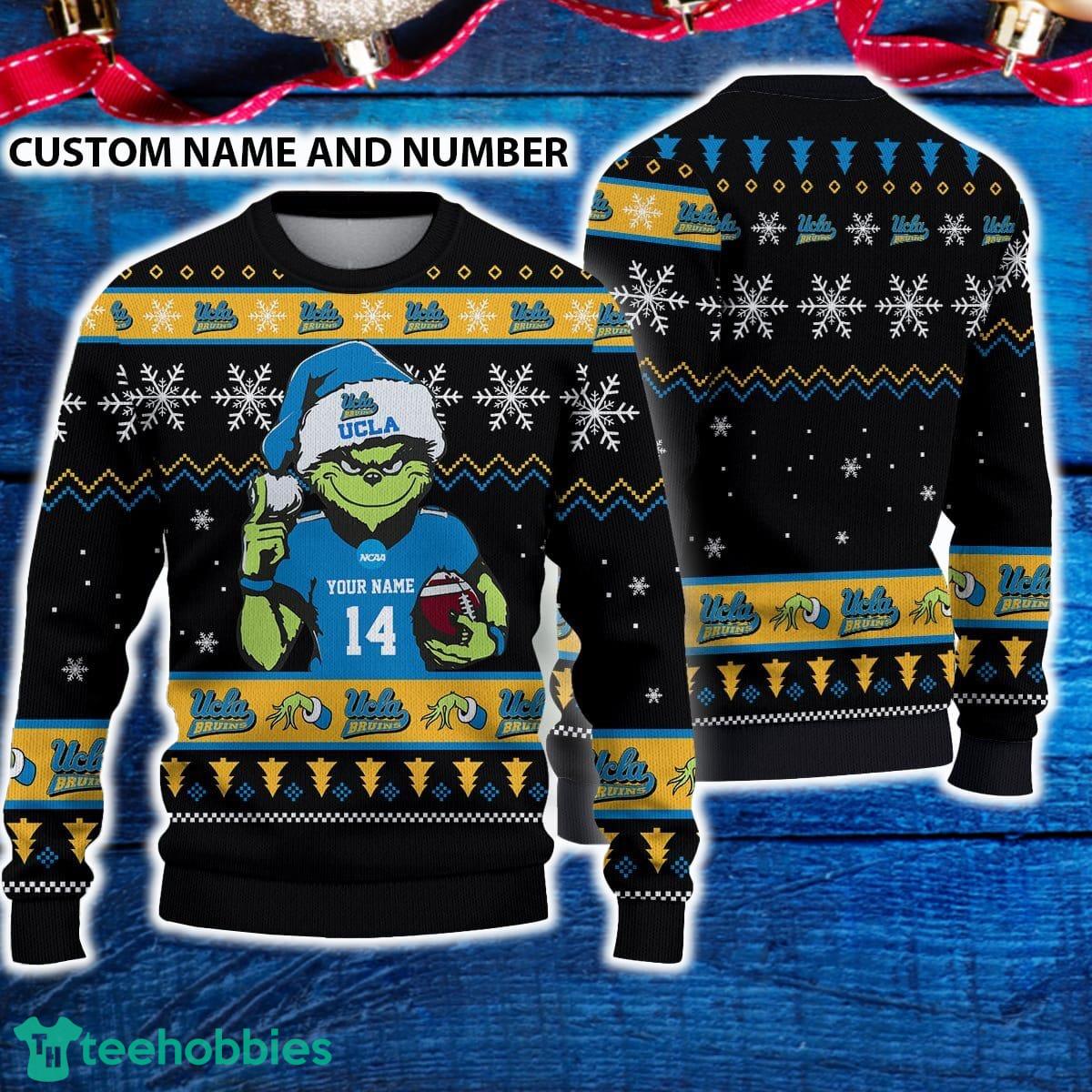 UCLA Bruins 3D Ugly Christmas Sweater Grinch Funny Custom Number And Name