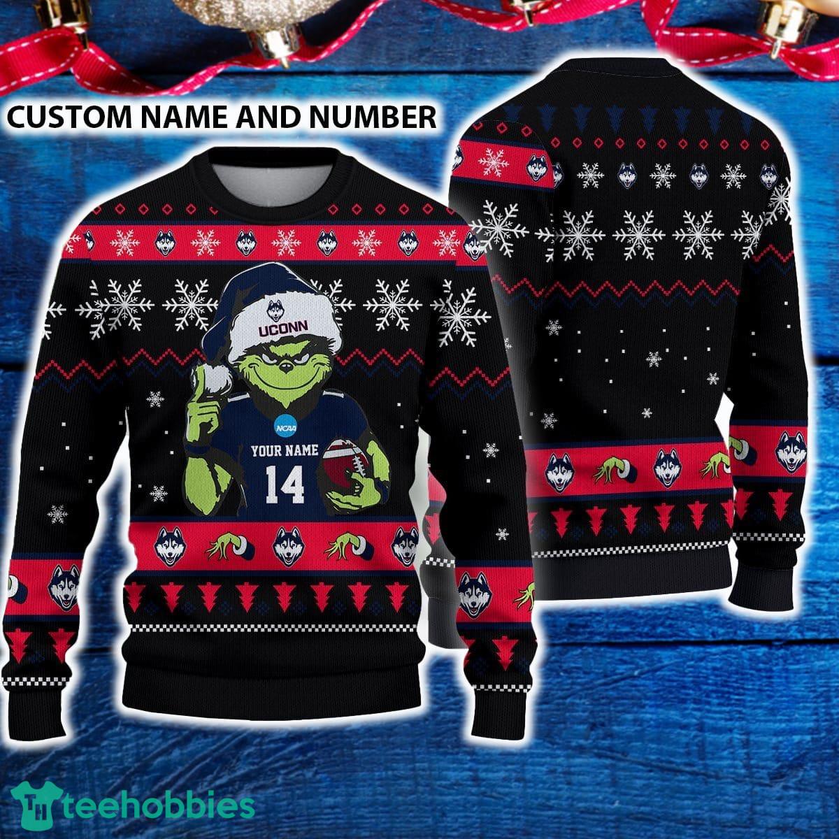 Uconn Huskies 3D Ugly Christmas Sweater Grinch Funny Custom Number And Name